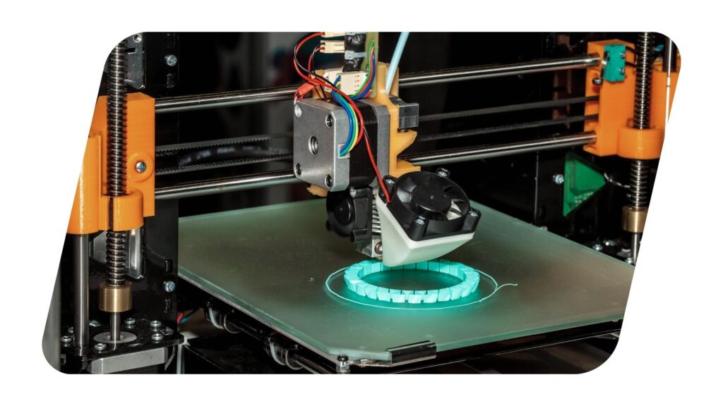 Close view of a 3D printer printing a prototype for industrial projects.